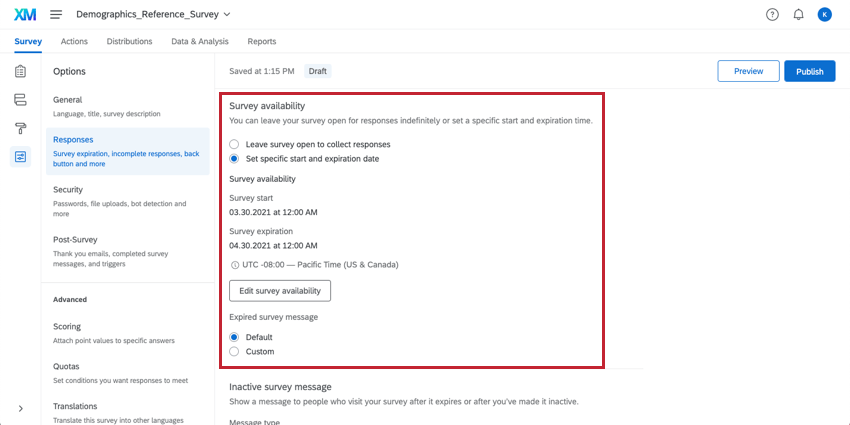 Configurações de disponibilidade de pesquisa nas Opções da pesquisa