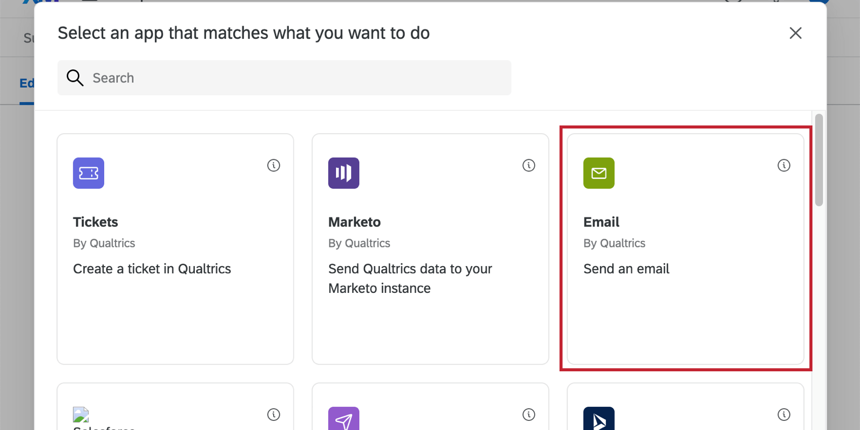 New window opens. Email tile is third, green