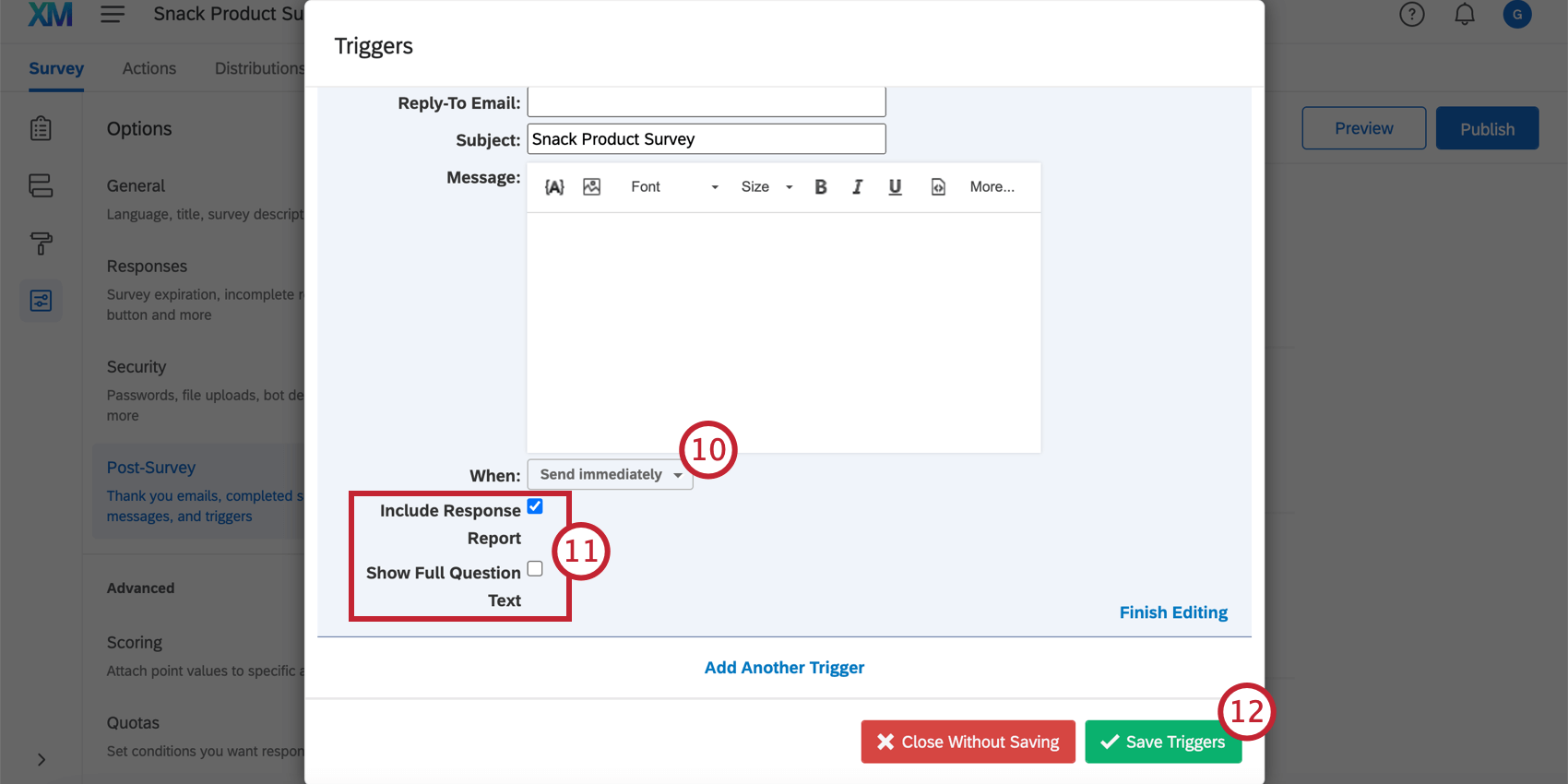 Opzioni aggiuntive in fondo alle-mail trigger