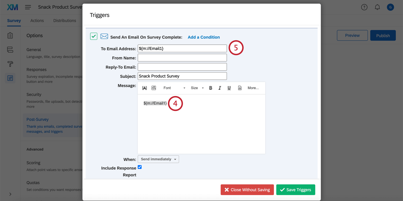 Copying the piped text that is generated and pasting into the email field of the email trigger