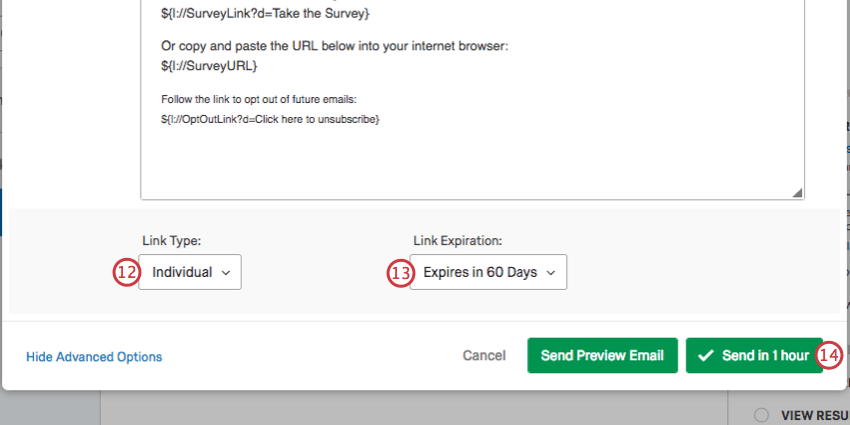 Advanced options menu with Link Type and Link Expiration