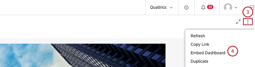 Open the options menu. Select Embed Dashboard.