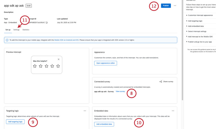 partes numeradas do editor de interceptor guiada