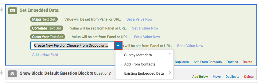 Blue dropdown on Embedded Data name