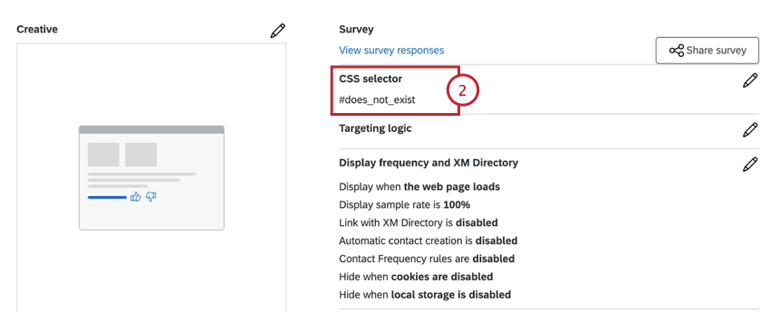 editing a templated embedded feedback creative and choosing a CSS selector