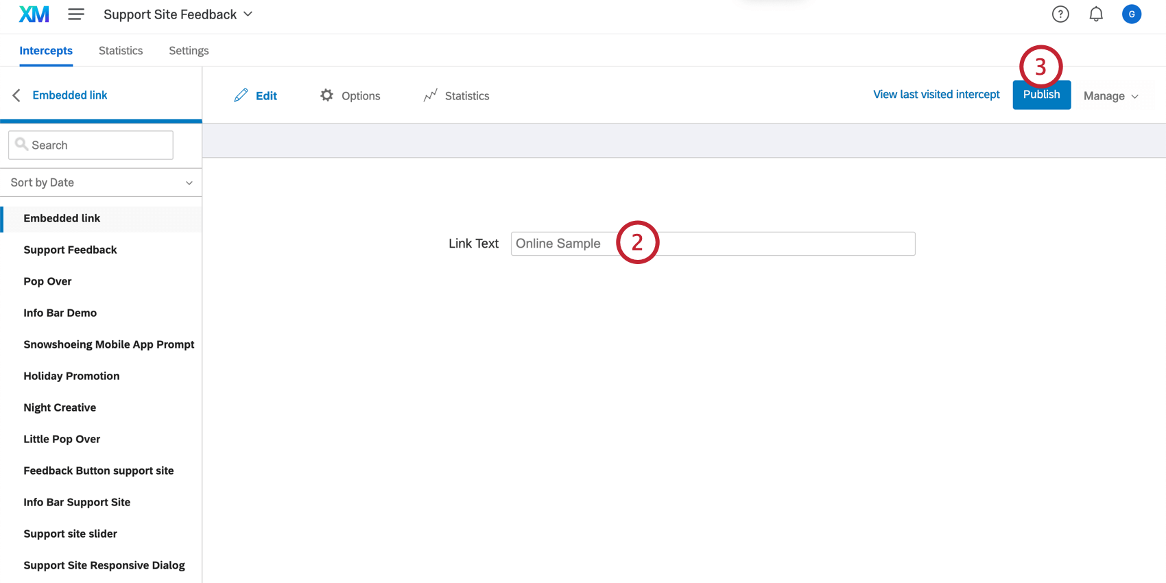 Digitar o texto para o criativo do link incorporado