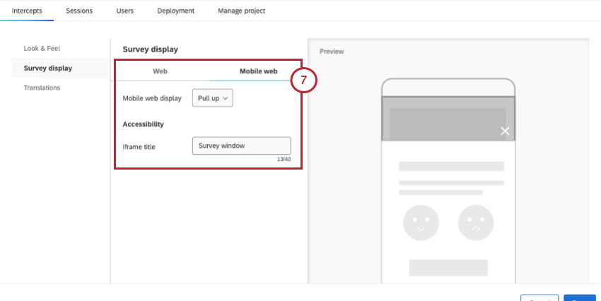 impostazioni mobili per un pulsante di feedback