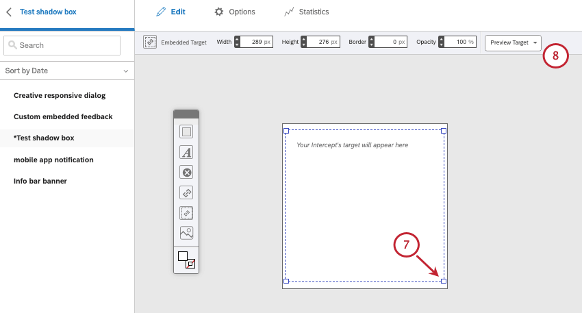 resizing embedded target