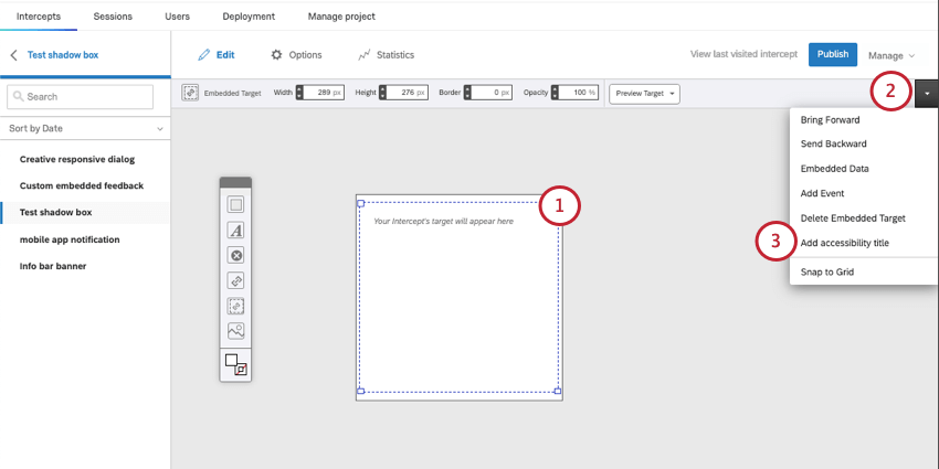 selecting an embedded target and then using the arrow on the far right of the toolbar shown above it