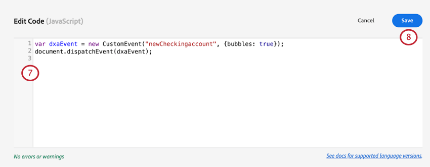 HTML in un evento di Adobe