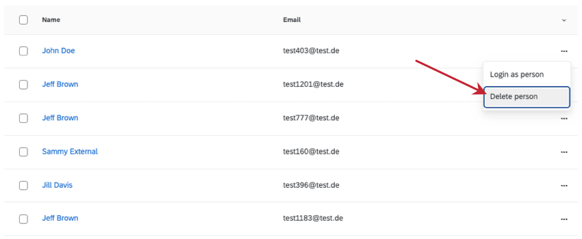 showing where to find delete person option in menu
