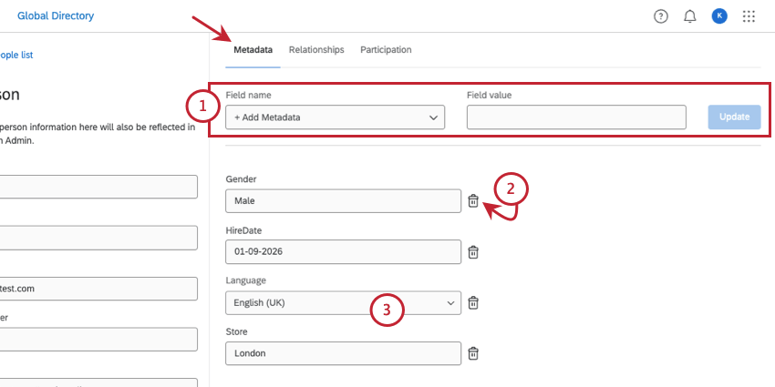 area to add new metadata along the top of the page