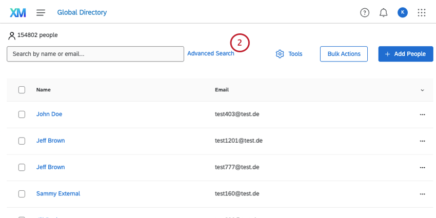 clicking the advanced search in employee directory