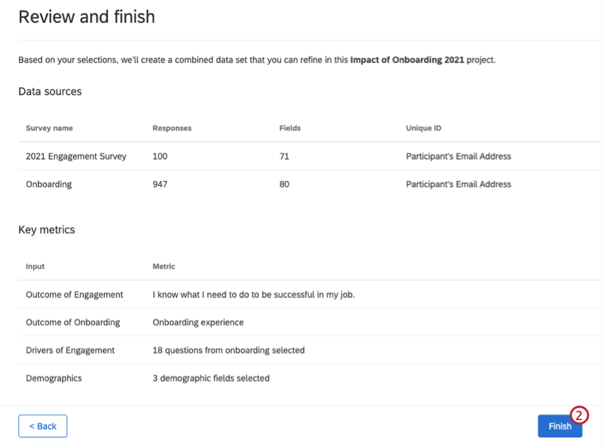 reviewing information before generating the dataset