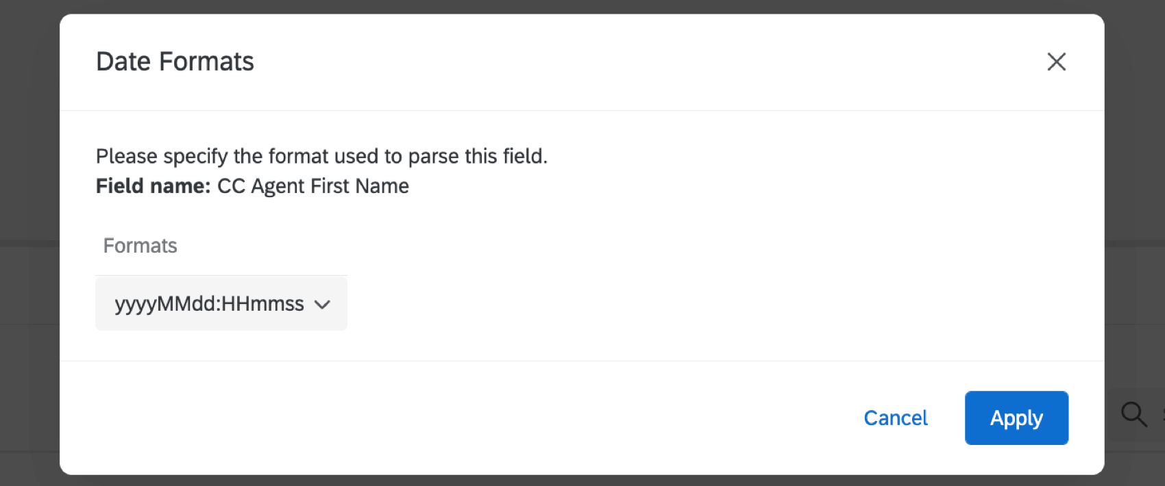 seleção de um formato de data ao alterar o tipo de campo para data