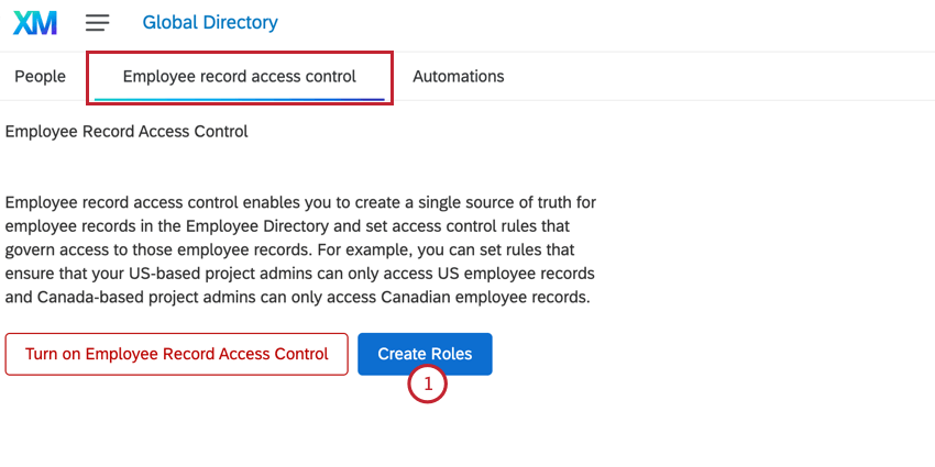 Haga clic en crear rol en la pestaña de control de acceso de registros de empleado