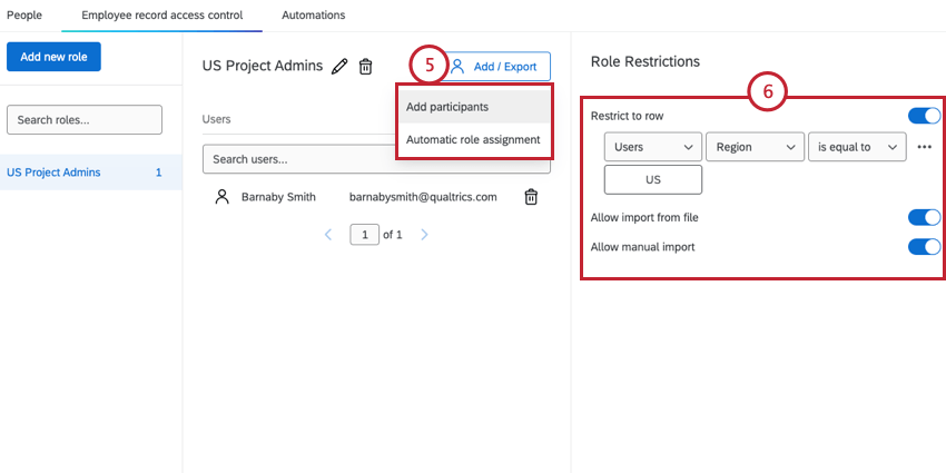 aggiungere utenti al ruolo e scegliere le autorizzazioni del ruolo