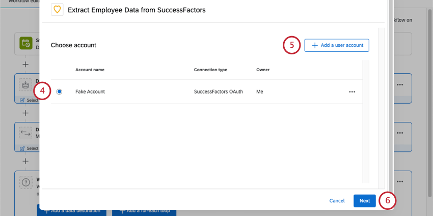choosing an account to use, or clicking add user account