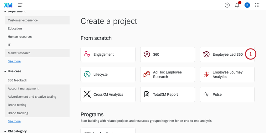 Creare un nuovo progetto e scegliere il progetto Employee Led 360
