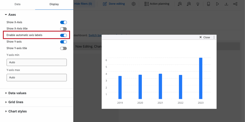 Image of the display tab of a widget opened, and the described setting is enabled