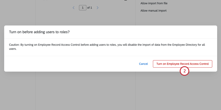 Bestätigen der Aktivierung der Zugriffssteuerung für Mitarbeitende
