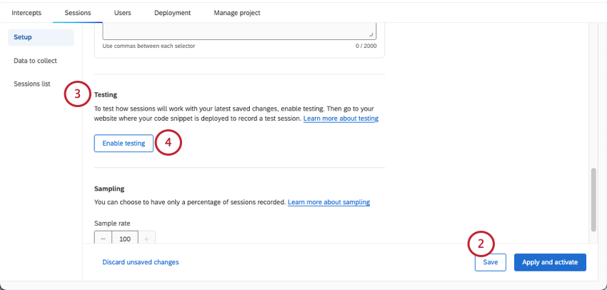 Sección para probar la repetición de la sesión