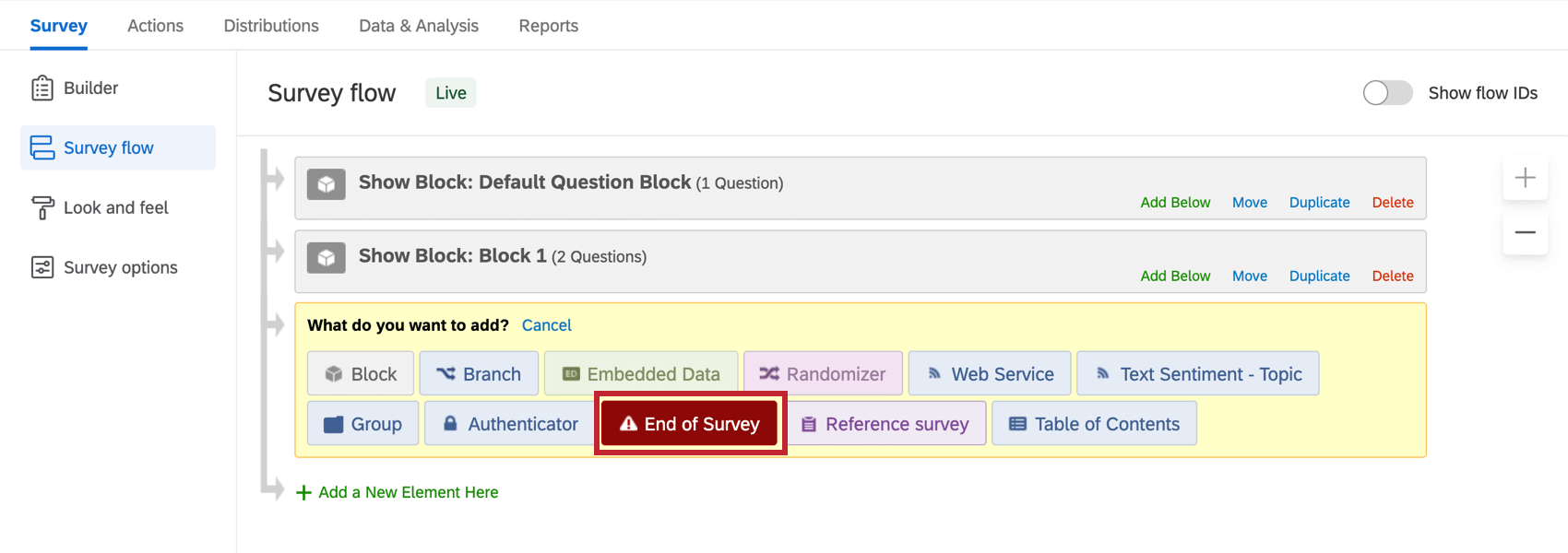 End of Survey button in What do you want to add menu