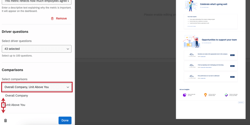 Dropdown-Liste für Vergleiche zum Hinzufügen von Vergleichen