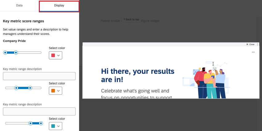 la section daffichage des options du widget