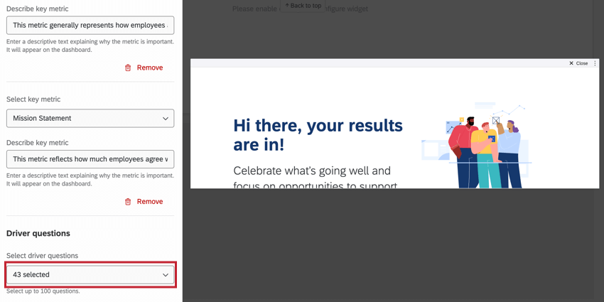 the dropdown for adding driver questions