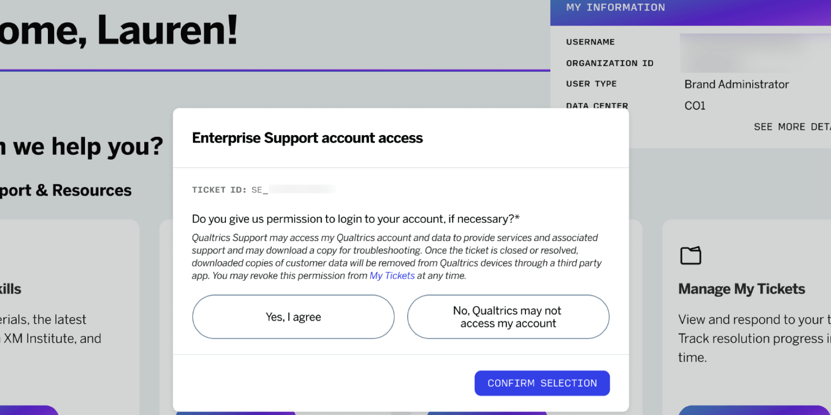 lautorisation daccès à un compte sur un ticket de création de ticket dassistance à lentreprise
