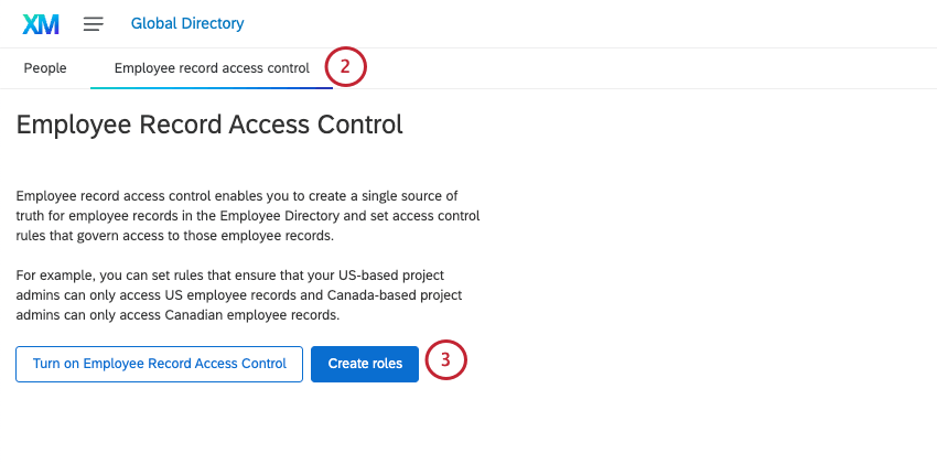 clicking create role in the employee record access control tab