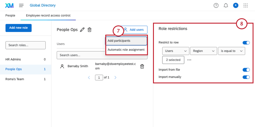 adding users to a role and choosing their access