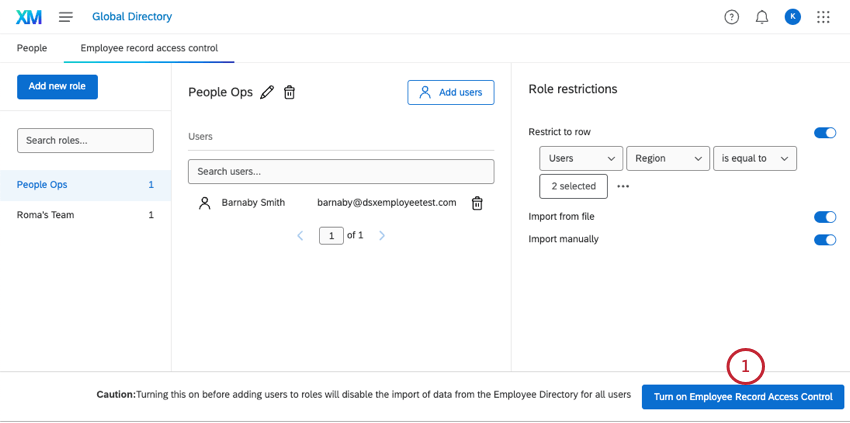 clicking turn on employee record access control