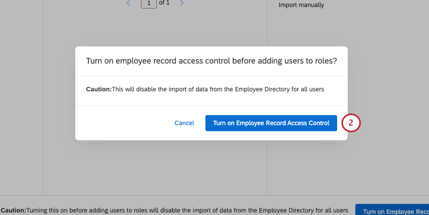 confirming turning on employee record access control