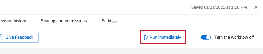 the "run immediately" button at the top of the page