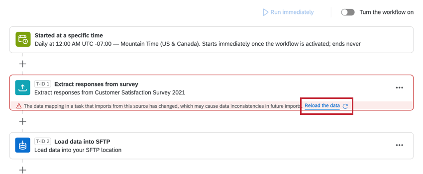 the "reload the data" button an an ETL task that has changed
