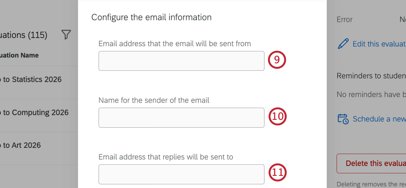 form fields to enter email information for the reminder