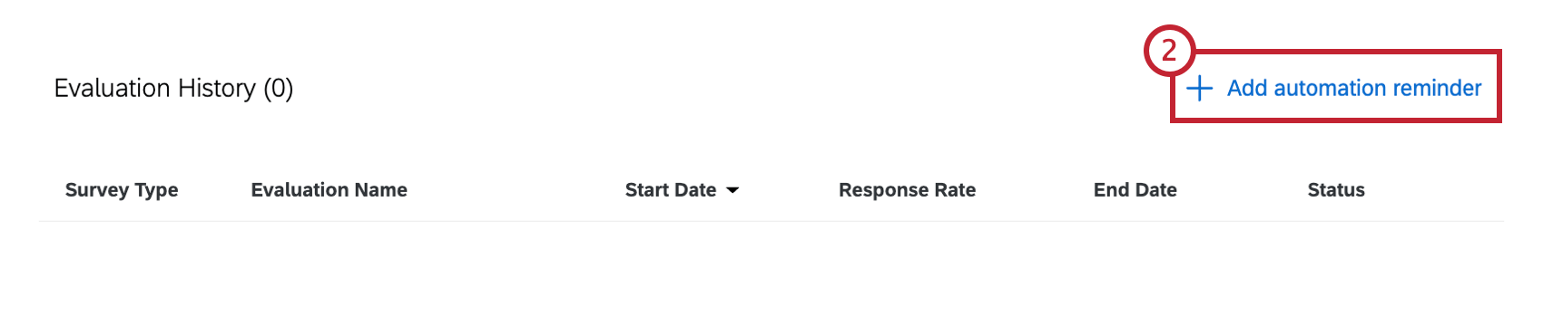 button to add an automation reminder at the top right of the evaluation history