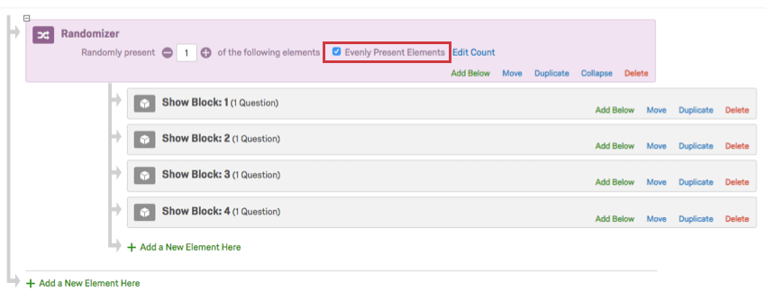 Evenly Present Elements selected on the lower-right of the randomizer elements
