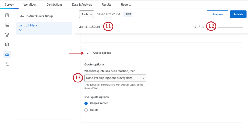Lungo la parte superiore, nominare la quota e modificare il conteggio. Lungo la parte inferiore delle opzioni, impostare su nessuno