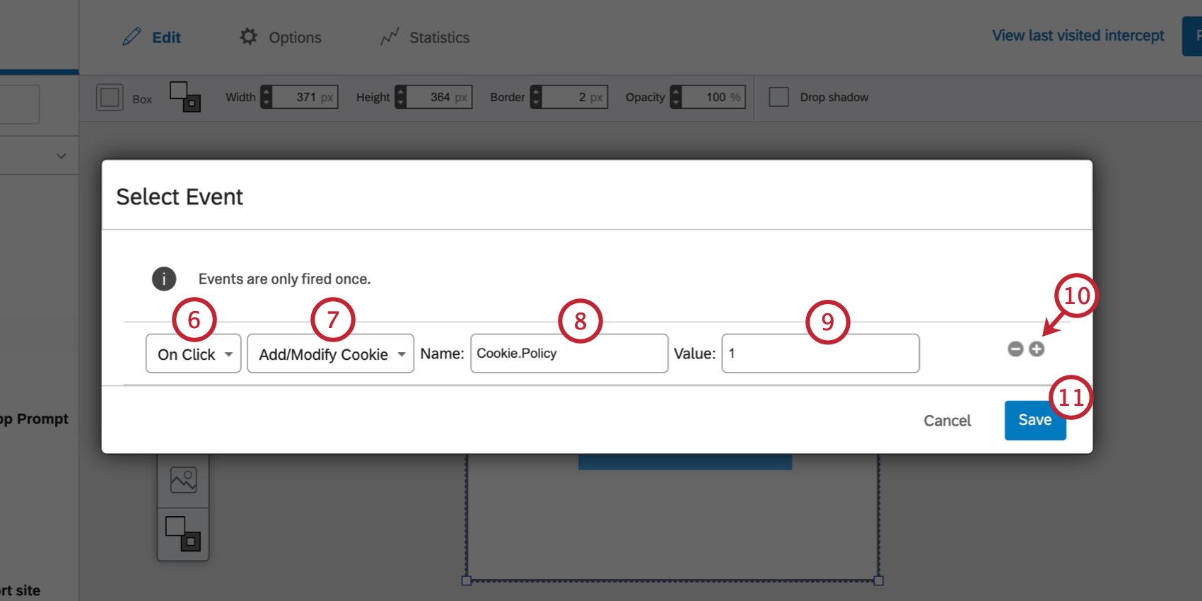 Specificare gli elementi del tracker di eventi su un editor di intercettazioni