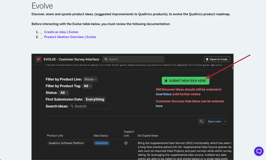 Schaltfläche zum Einreichen einer neuen Idee in der Community