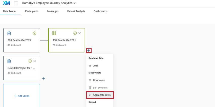 the aggregate rows section when creating a data model