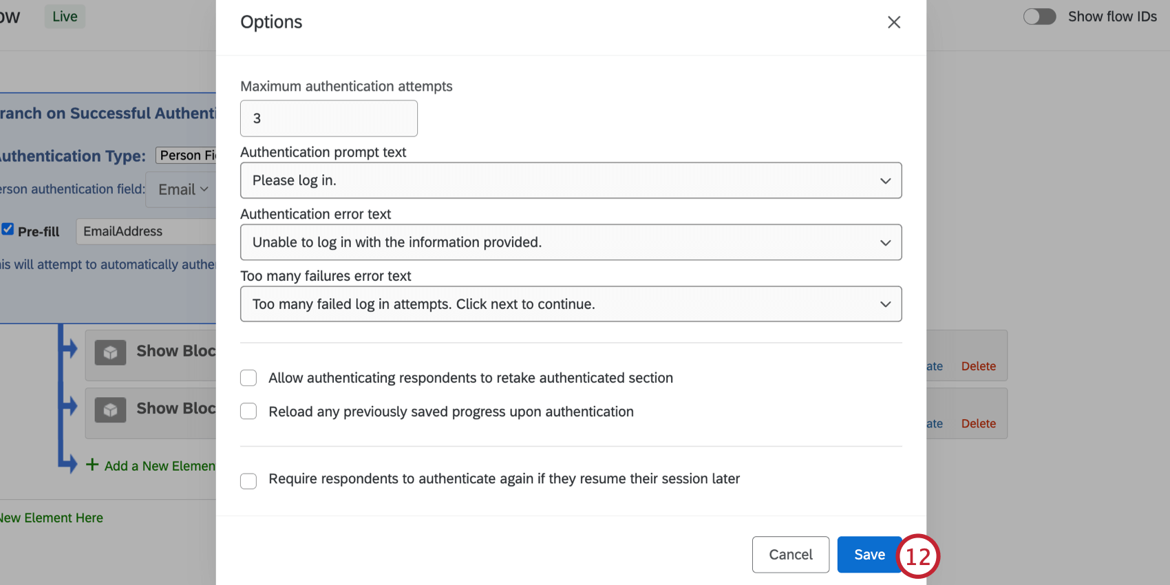 saving authenticator options