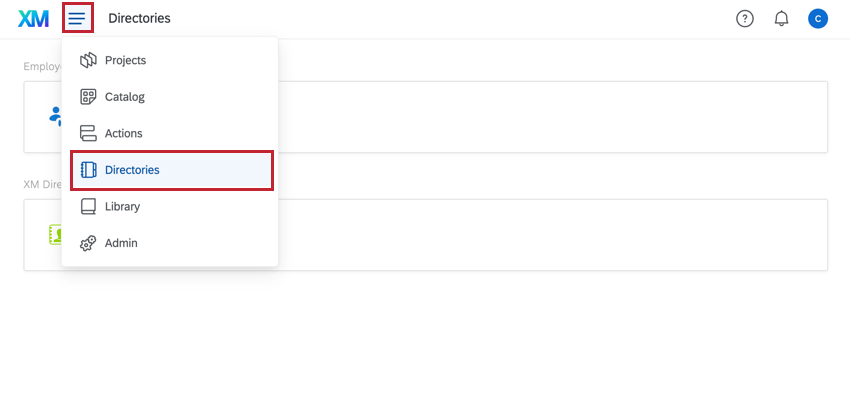 usando o menu de navegação para selecionar diretório