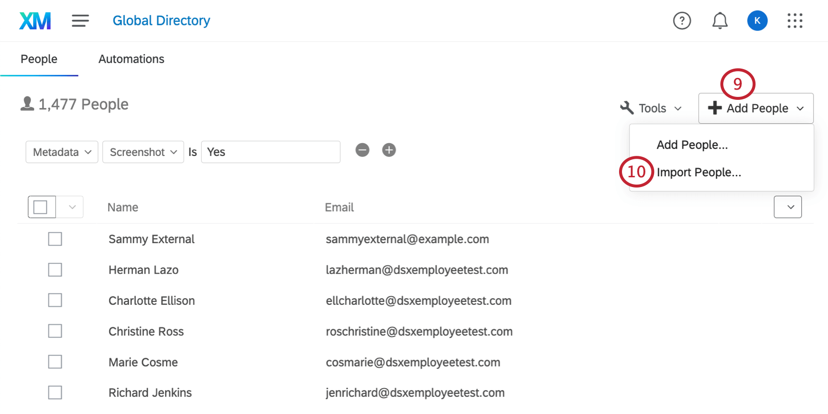 en cliquant sur ajouter des personnes puis sur importer des personnes