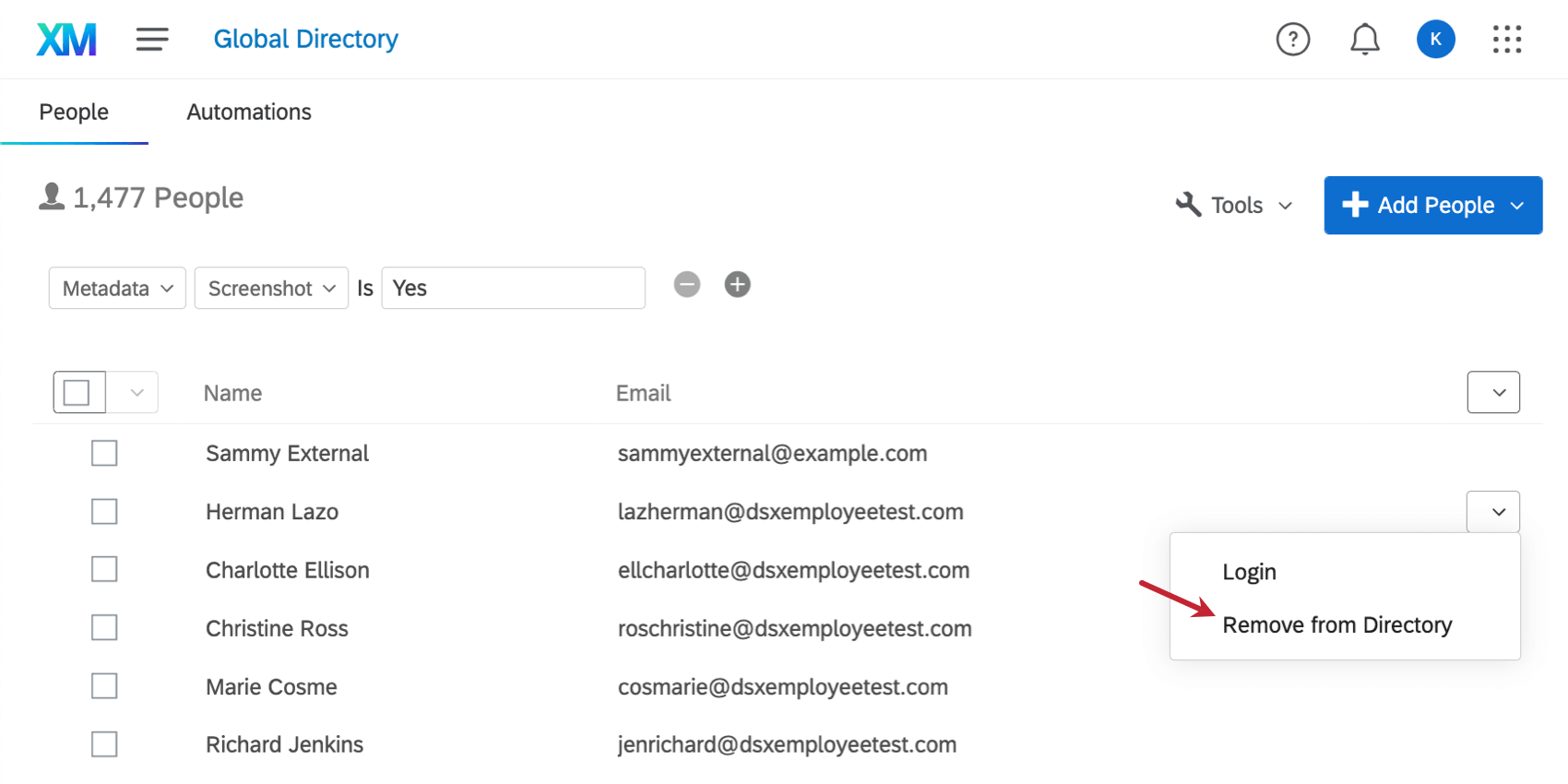 lopzione rimuovi da directory