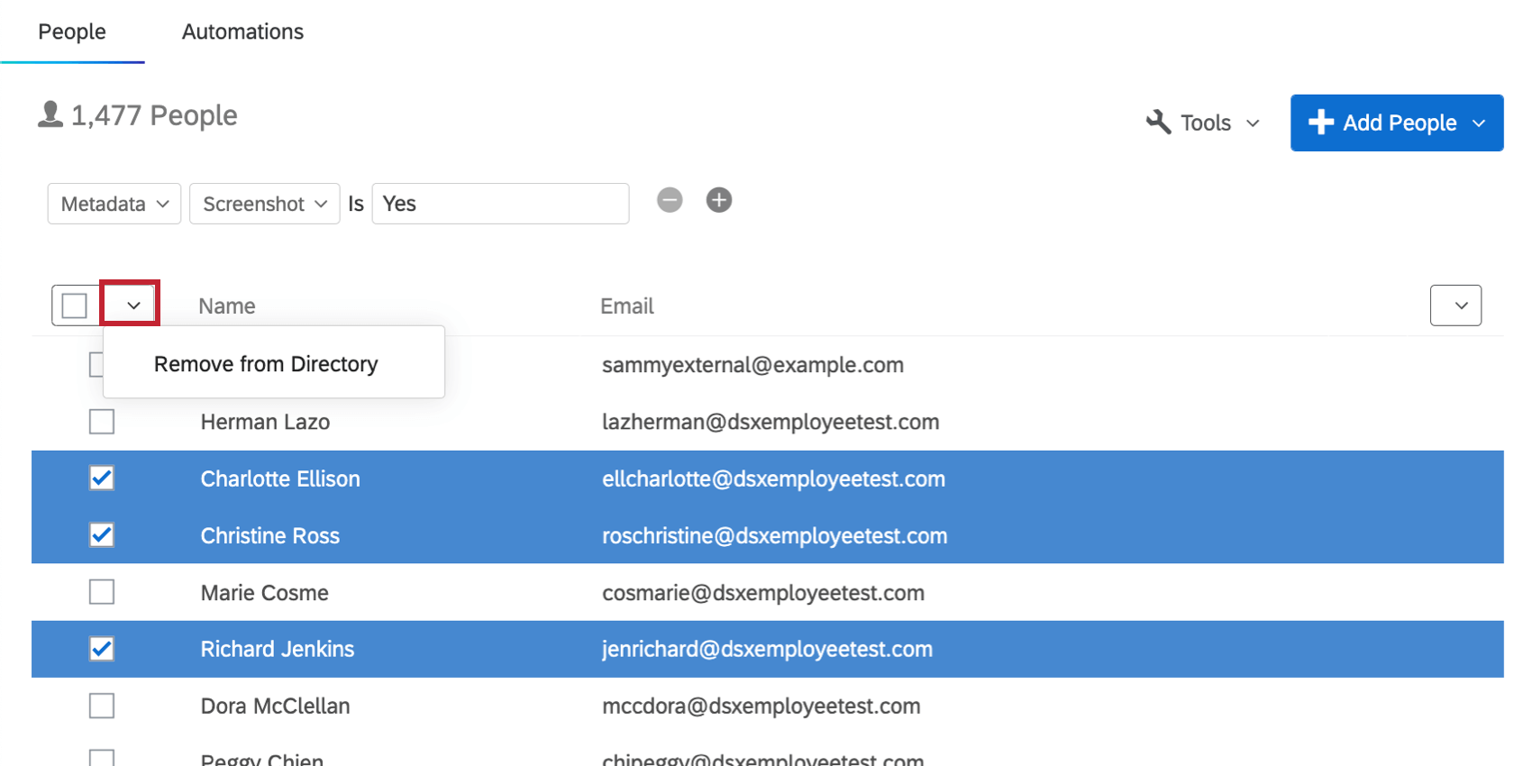 sélectionner plusieurs personnes dans le répertoire