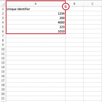 一意な識別子の列を持つ csv ファイル。